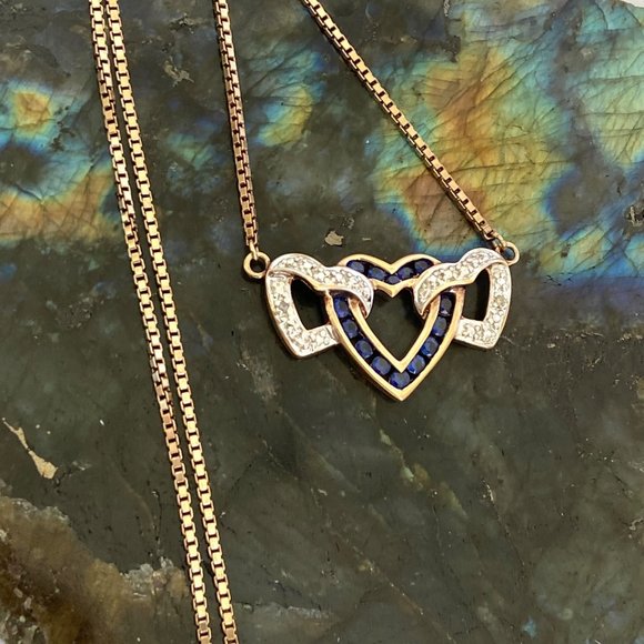 Ross-Simons Gold Vermeil Sterling Silver Triple Heart Sapphire Pendant Necklace - Picture 5 of 16